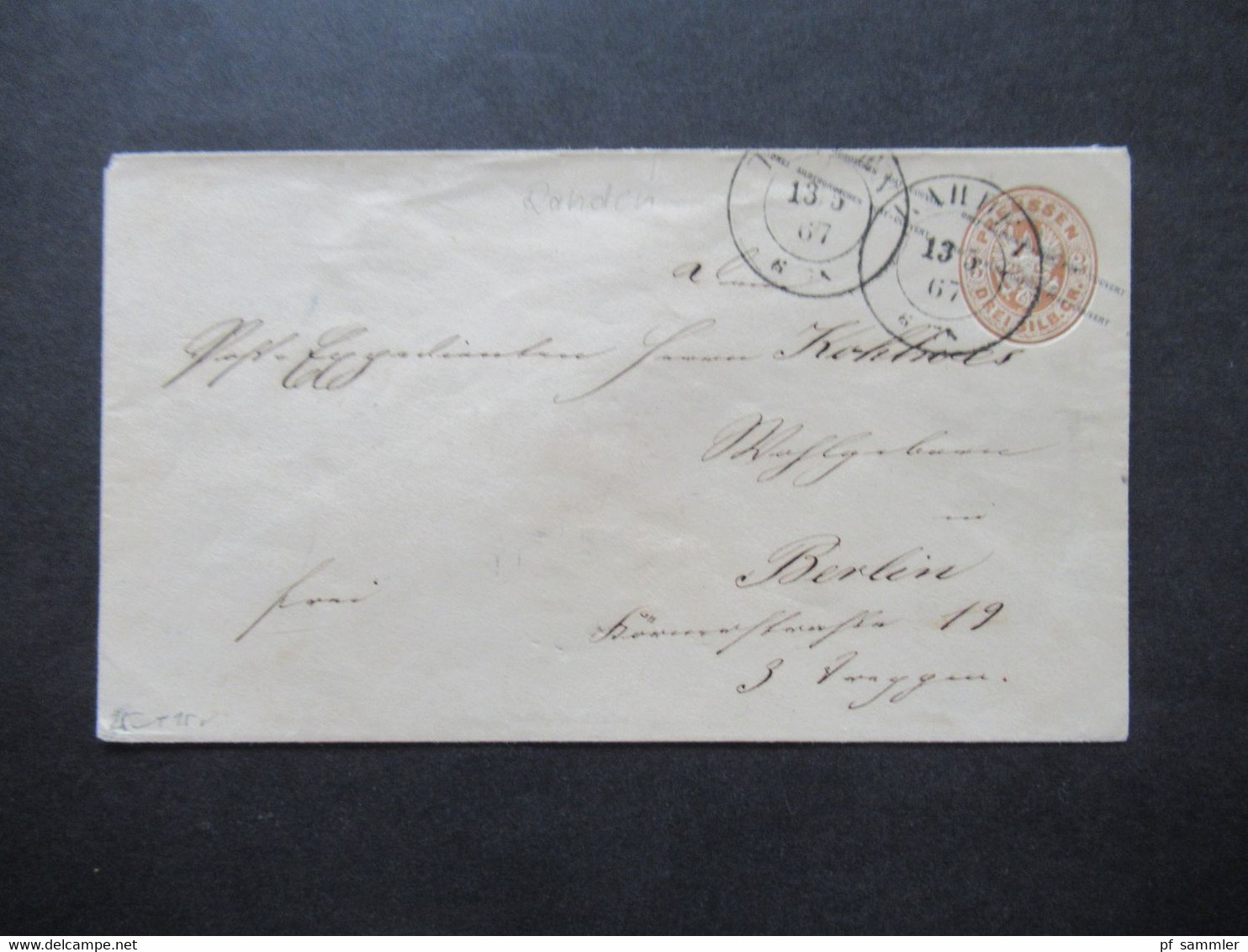 AD Preußen 1867 Ganzsachen Umschlag U 25 A Sauberer Stempel K2 Rahden Nach Berlin Gesendet - Entiers Postaux