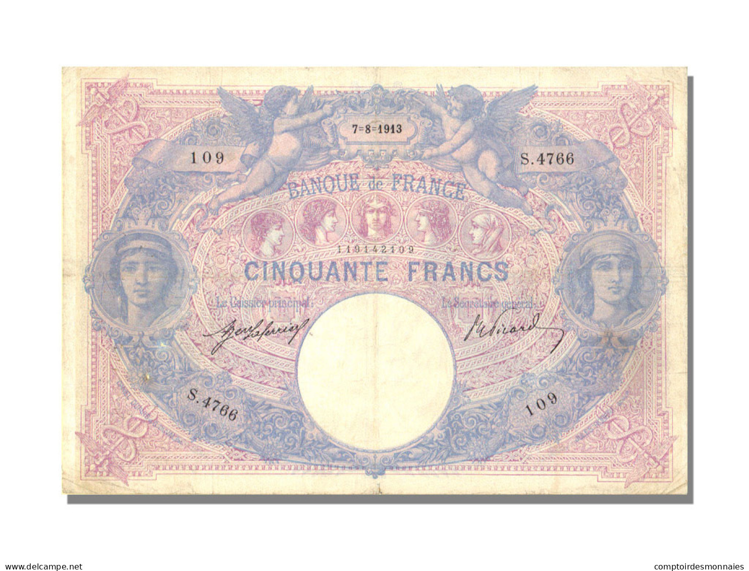 Billet, France, 50 Francs, 50 F 1889-1927 ''Bleu Et Rose'', 1913, 1913-08-07 - 50 F 1889-1927 ''Bleu Et Rose''