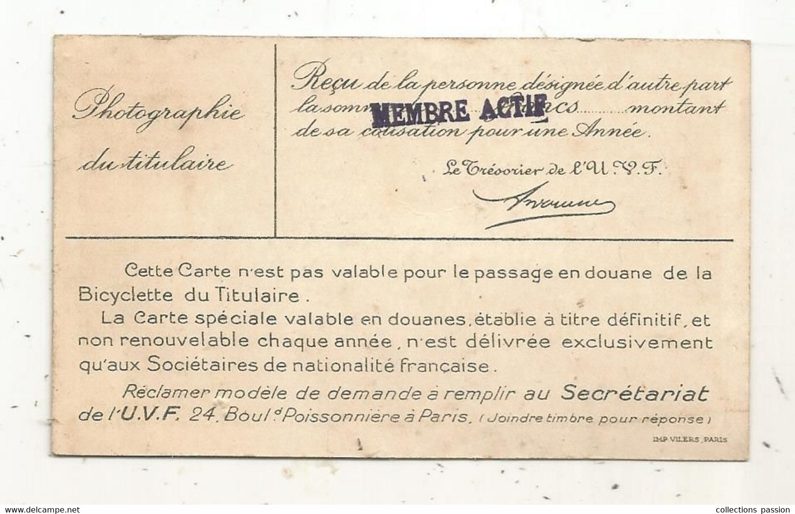 Carte De Membre, UNION VELOCIPEDIQUE DE FRANCE, 1939 - Lidmaatschapskaarten