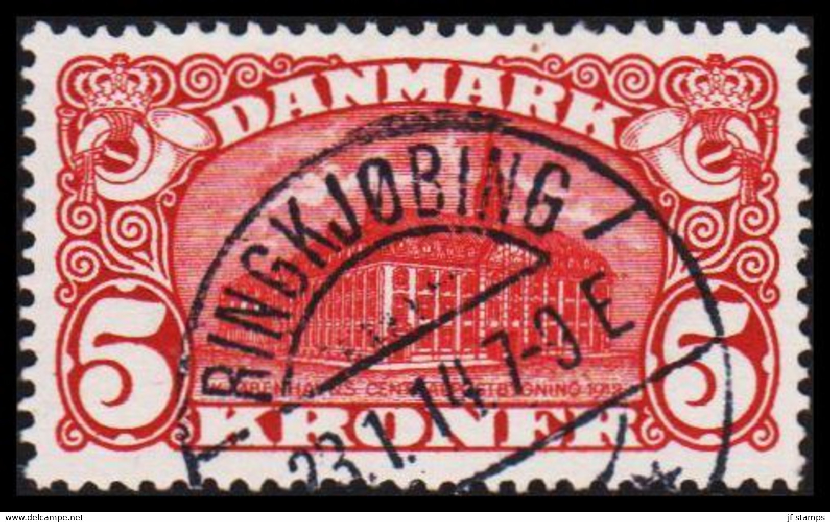 1912. DANMARK. General Post Office Building. 5 Kr. Brown-red. Perf. 12 3/4. Wmk. Crown. LUXUS ... (Michel 66) - JF529081 - Used Stamps