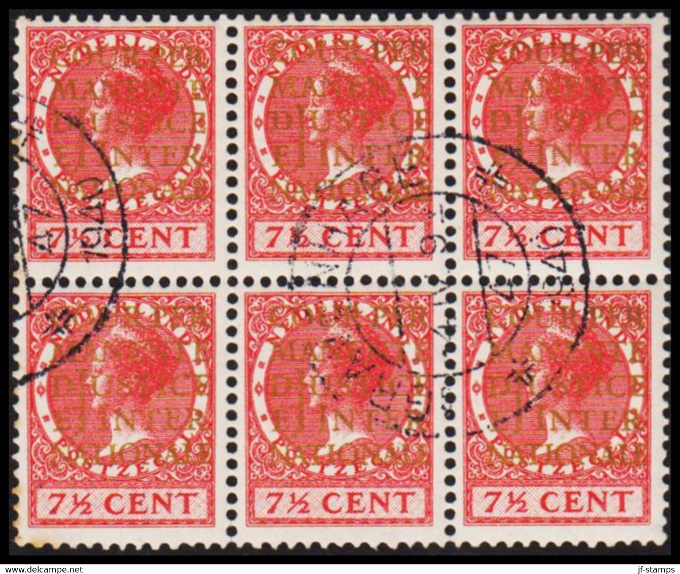 1934-1938. NEDERLAND. 7½ CENT In 6-block Overprinted  „COUR PERMANENTE DE JUSTICE INTERNAT... (Michel Di. 11) - JF529117 - Service
