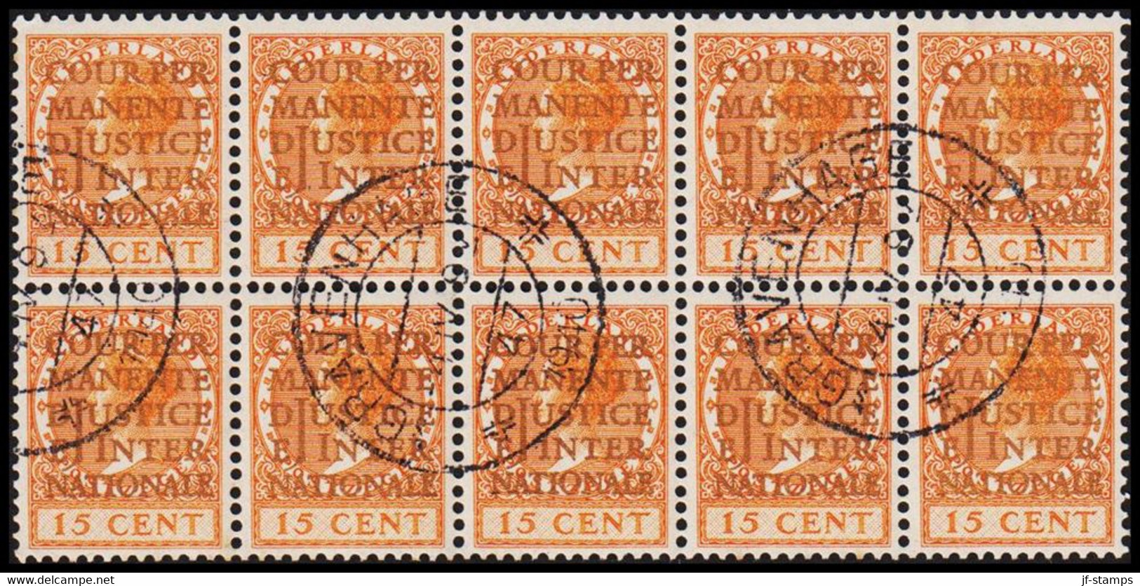 1934-1938. NEDERLAND. 15 CENT In 10-block Overprinted  „COUR PERMANENTE DE JUSTICE INTERNA... (Michel Di. 14) - JF529120 - Servicios