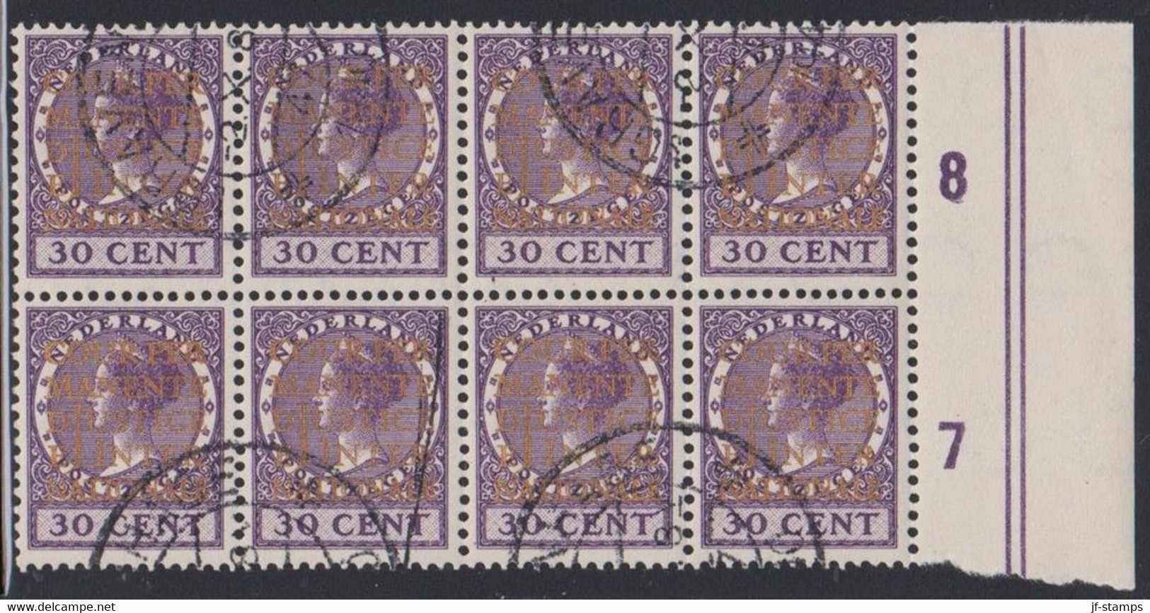 1934-1938. NEDERLAND. 30 CENT In 8-block Overprinted  „COUR PERMANENTE DE JUSTICE INTERNAT... (Michel Di. 15) - JF529127 - Service