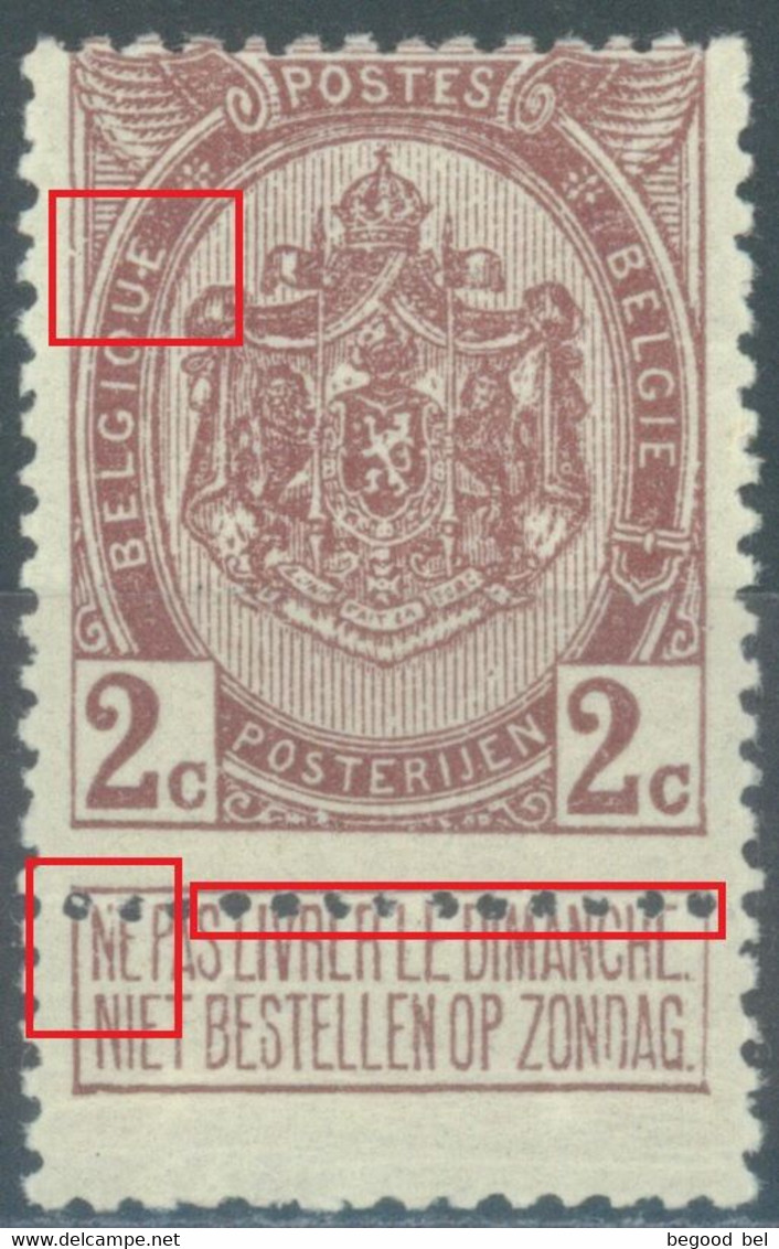 BELGIUM - 1907 - MNH/** - COB 82 V N GEBROKEN N BRISE POINT ENTRE U ET E - DECENTRE ET LEGER PLI  VOIR SCANS - Lot 25687 - Other & Unclassified