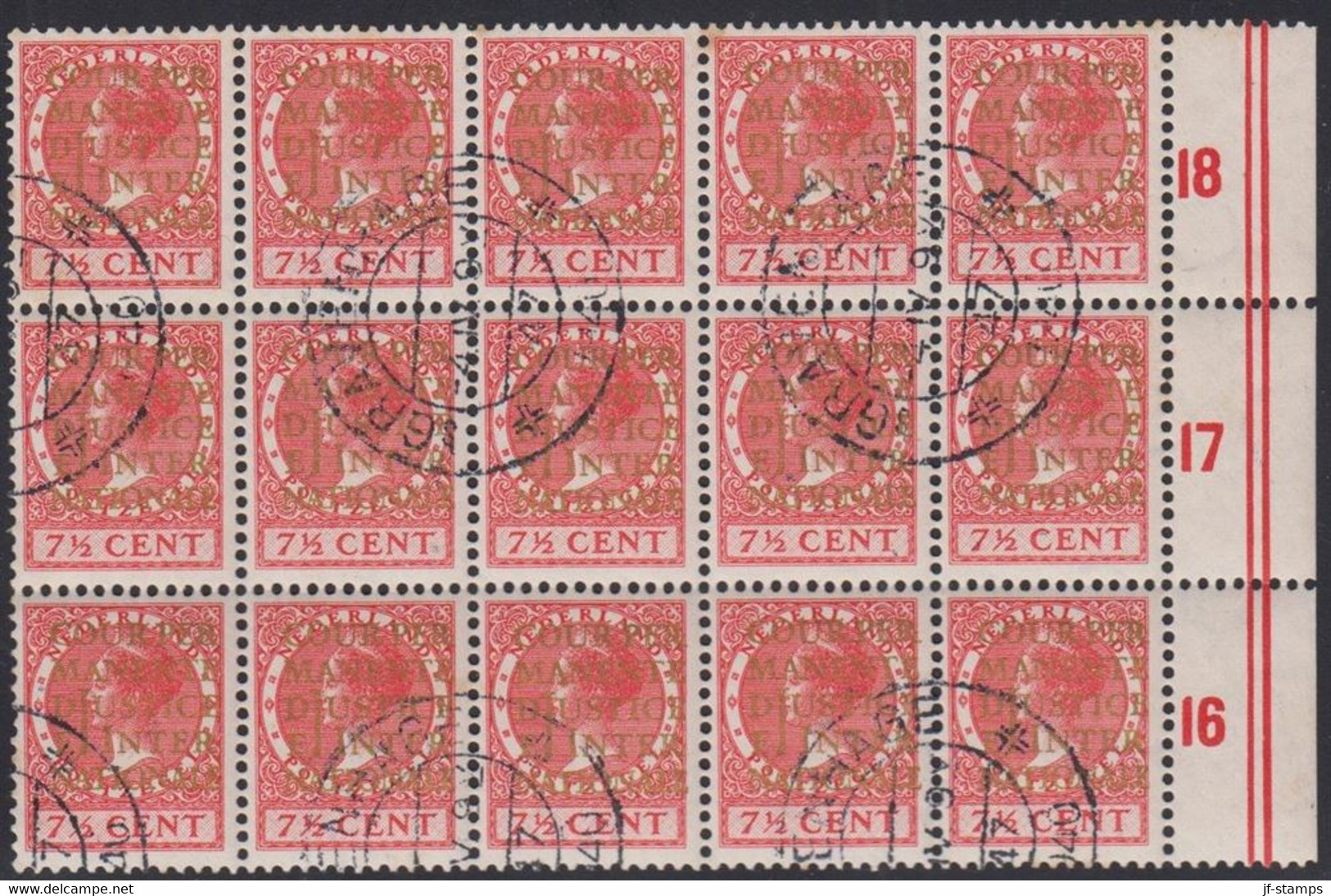 1934-1938. NEDERLAND. 7½ CENT In 15-block Overprinted  „COUR PERMANENTE DE JUSTICE INTERNA... (Michel Di. 11) - JF529206 - Servicios