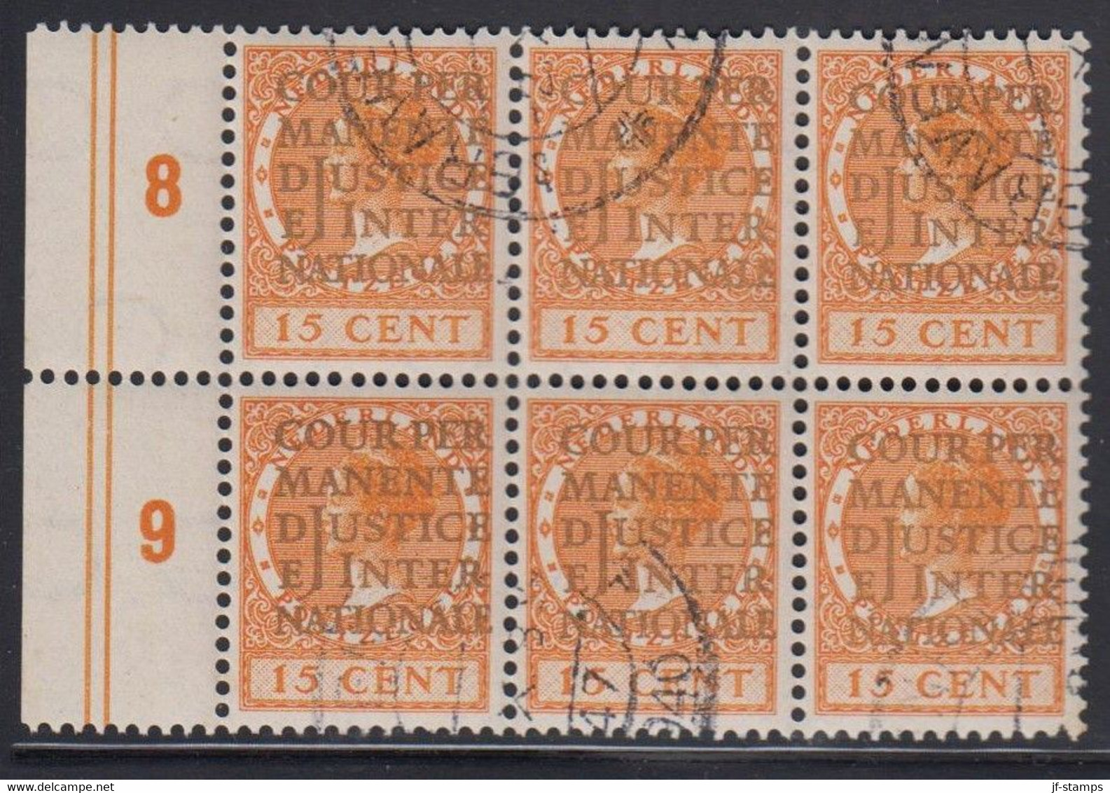 1934-1938. NEDERLAND. 15 CENT In 6-block Overprinted  „COUR PERMANENTE DE JUSTICE INTERNAT... (Michel Di. 14) - JF529207 - Dienstzegels