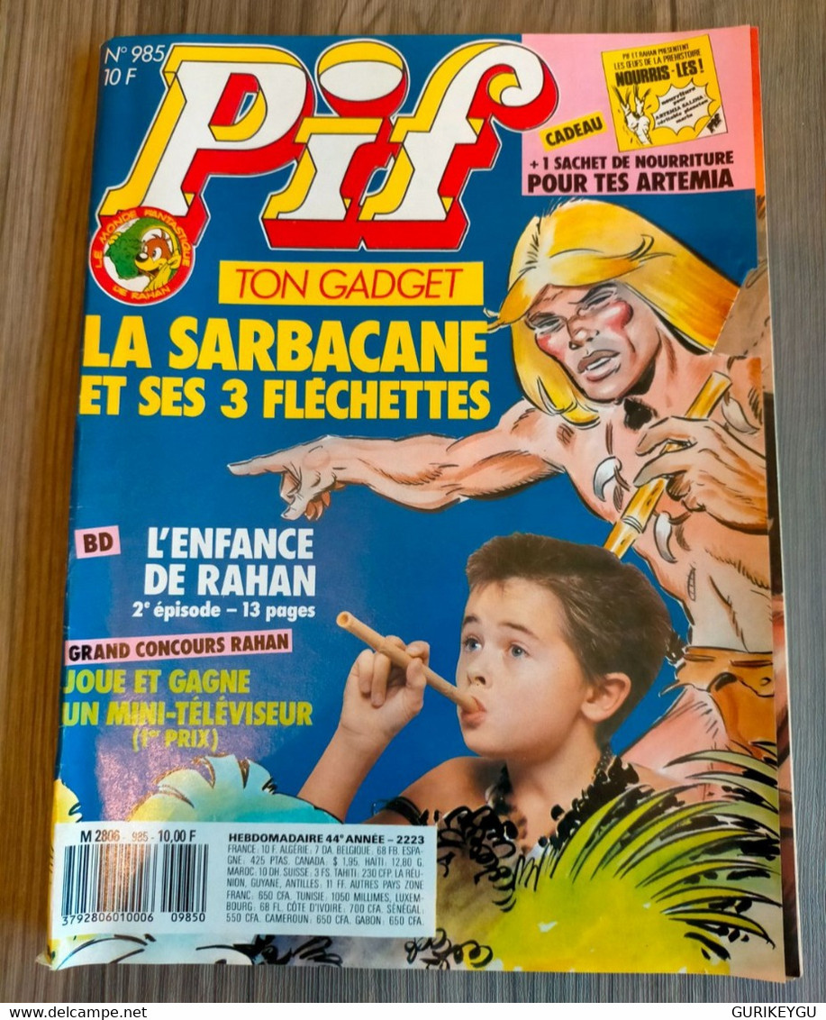 PIF GADGET N° 985 Poster Julien CLERC Supplément BD L'enfance De RAHAN 2é Partie + Jeux Concours Rigolus  1988 - Pif & Hercule