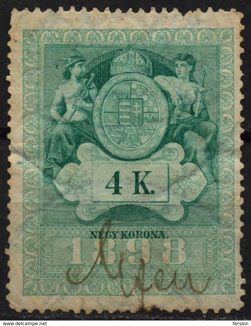 1898 - 1899 Hungary Croatia Slovakia Vojvodina Serbia Romania Transylvania K.u.k Kuk - Revenue Tax Stamp - USED - 5 K. - Fiscaux
