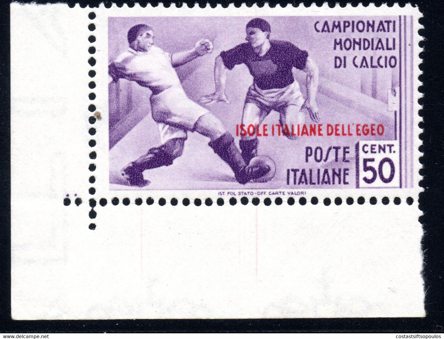 1398.ITALY, GREECE, DODECANESE 1934 WORLD FOOTBALL/SOCCER CUP 50 C. HELLAS130, SC.33 MNH - Ägäis