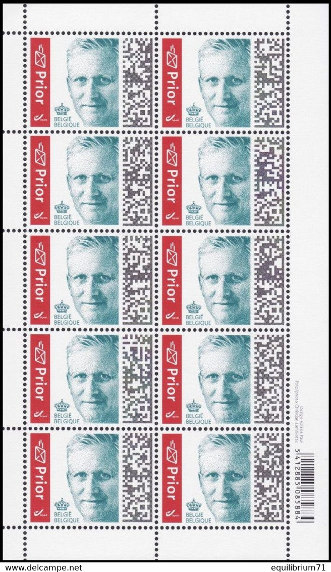 F 4829a** - Le Roi Philippe / Koning Filip - Pt Feuillet 10 Timbres / Klein Veletje 10 Zegels - BELGIQUE /BELGIË - PRIOR - 2011-2020