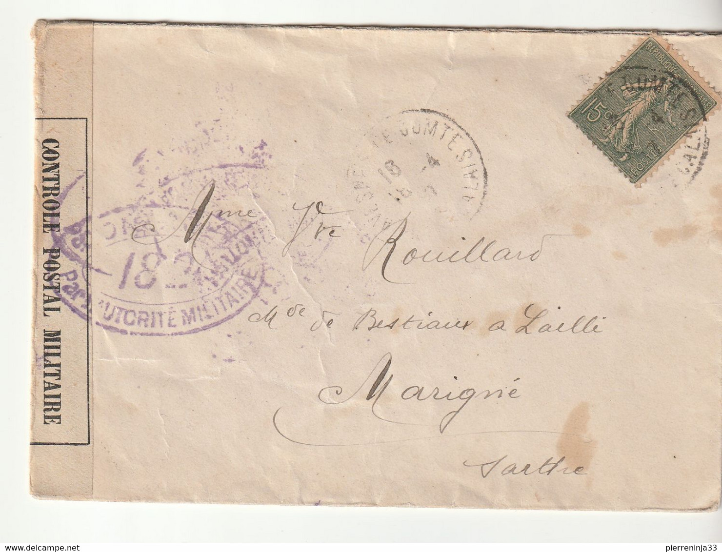 Lettre Avec Type Semeuse / Avesne Le Comte/ Pas De Calais + Bande Et Cachet De Contrôle - Briefe U. Dokumente