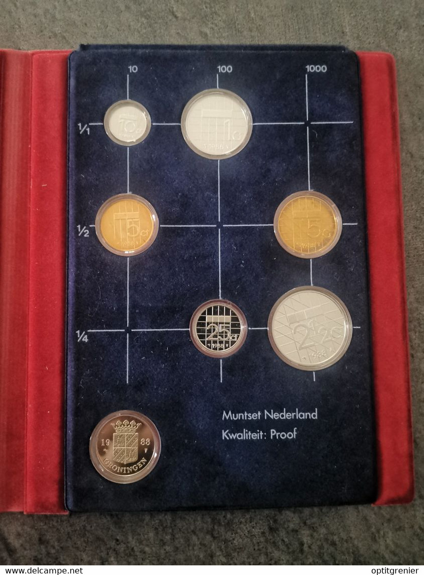 COFFRET BE PROOF 1988 PAYS BAS / NEDERLAND UNC CENTS & GULDEN SET - [Sets Sin Usar &  Sets De Prueba