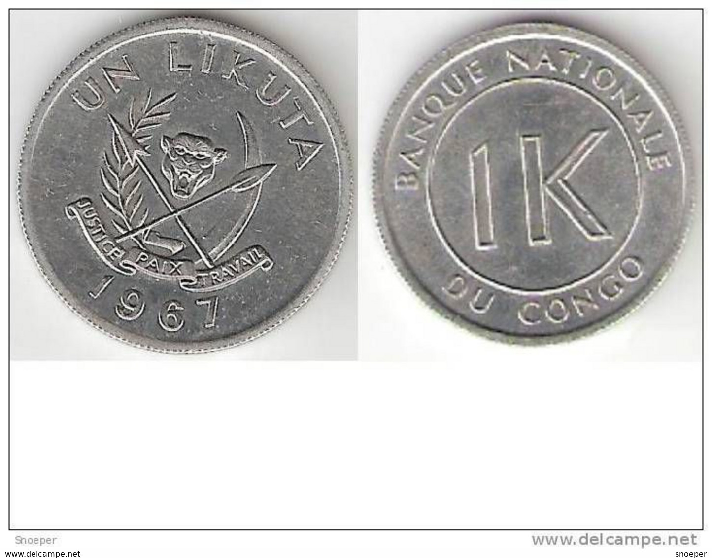 Congo Dem. Rep. 1 Likuta 1967 Km 8  Unc !!!! - Kongo - Zaire (Dem. Republik, 1964-70)