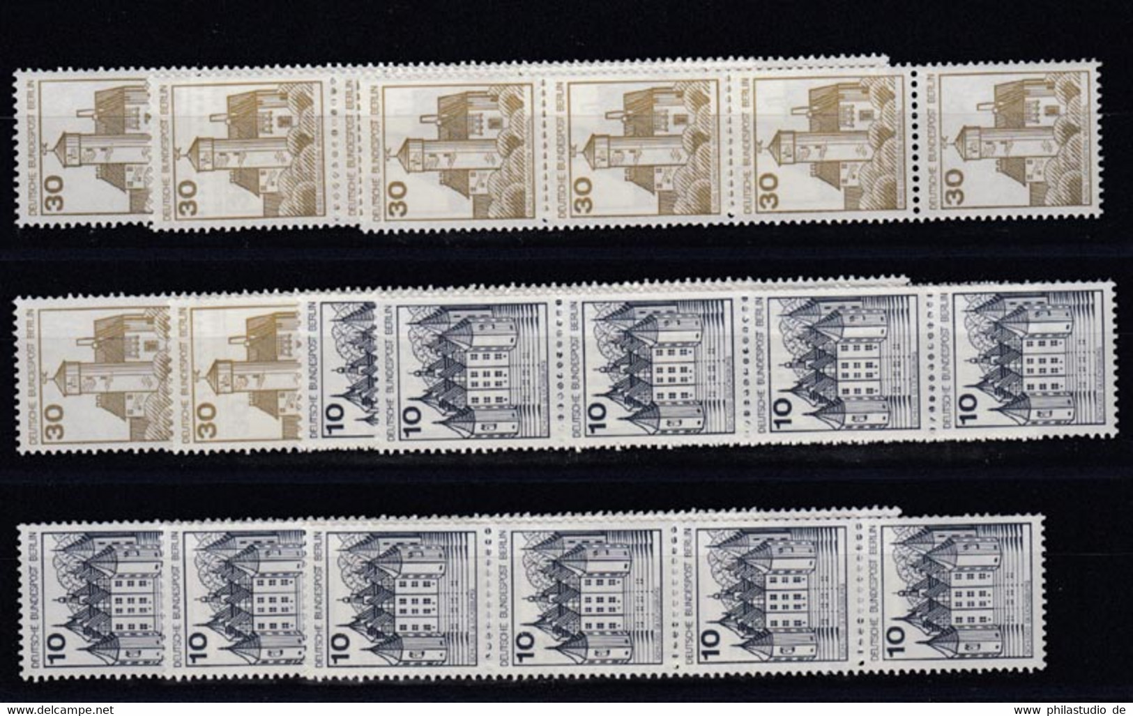 Berlin 532 II - 534 II Letterset Burgen+Schlösser Je 50x Ohne Nr. 10 + 30 Pf ** - Rollo De Sellos