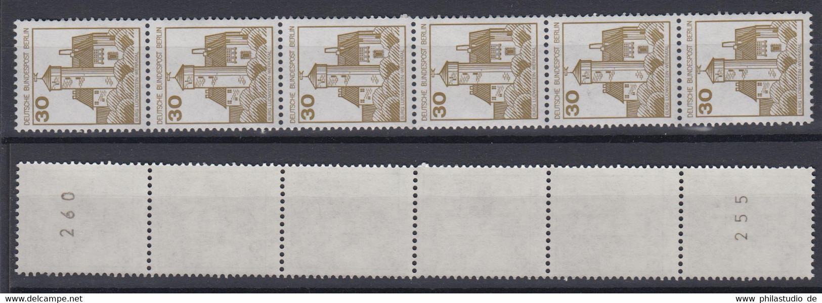 Berlin 534 II Letterset RM 6er Streifen Burgen + Schlösser 30 Pf Postfrisch - Roller Precancels