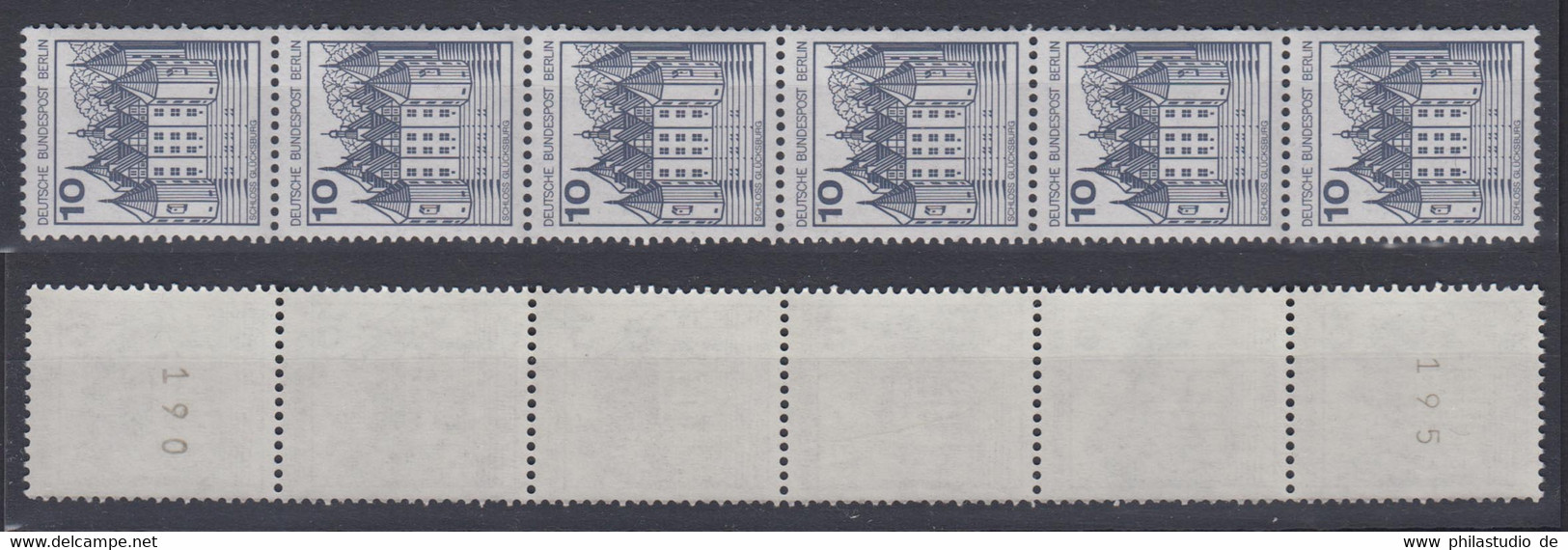Berlin 532 II Letterset RM 6er Streifen Burgen + Schlösser 10 Pf Postfrisch - Roller Precancels