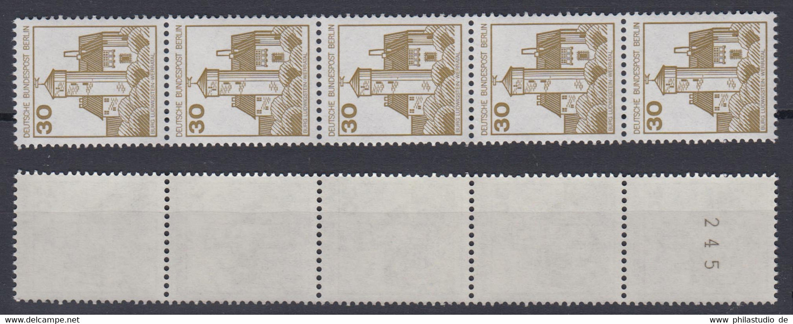 Berlin 534 II Letterset 5er Streifen Mit Ungerader Nr. Burgen+Schlösser 30 Pf ** - Roulettes