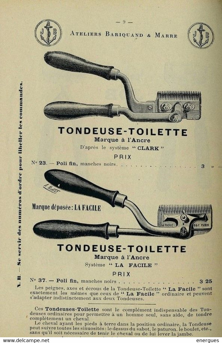 Tondeuse Toilette,pour Tondre Cheval, Forgeron, Maréchal Ferrant,La Facile, Bariquand Et Marre, Publicité Pour Info - Autres Appareils