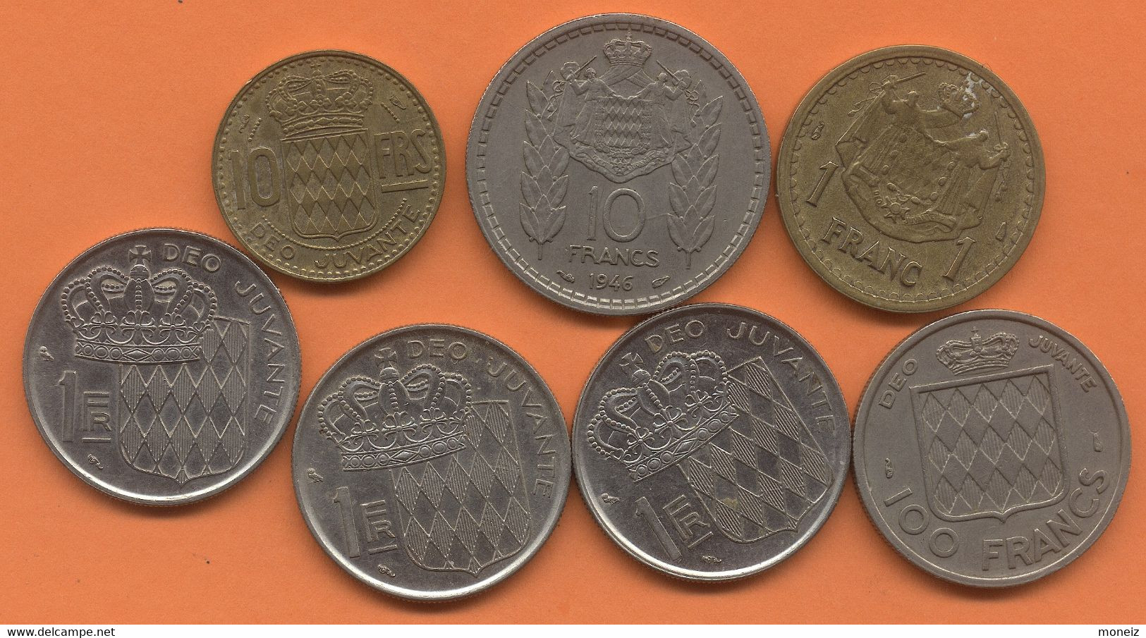 5 Centimes 1837 + 1 FRANC 1960 X2 + 1966 + 10 FRS 1951 + 100 FRS 1956 Rainier III  + 1 FR 1945 +10 FRANCS 1946 LOUIS II. - Sonstige & Ohne Zuordnung