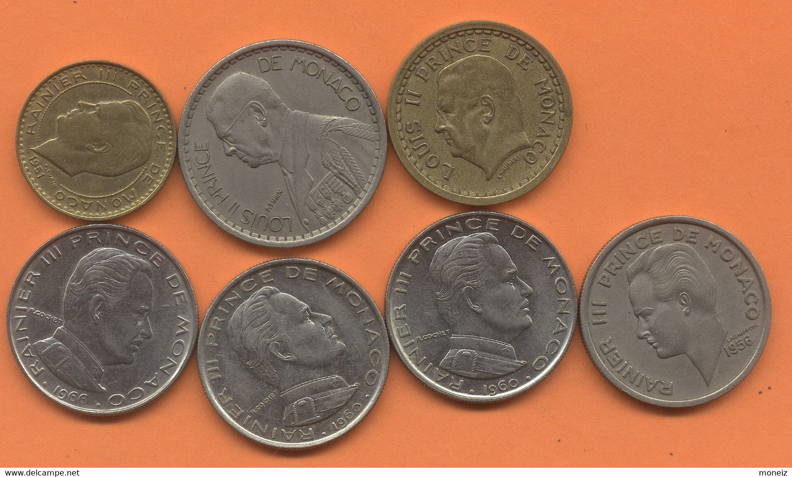 5 Centimes 1837 + 1 FRANC 1960 X2 + 1966 + 10 FRS 1951 + 100 FRS 1956 Rainier III  + 1 FR 1945 +10 FRANCS 1946 LOUIS II. - Otros & Sin Clasificación