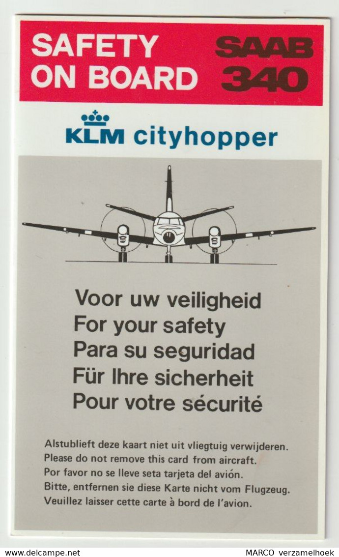 Safety Card KLM Cityhopper Saab 340 1991 - Safety Cards