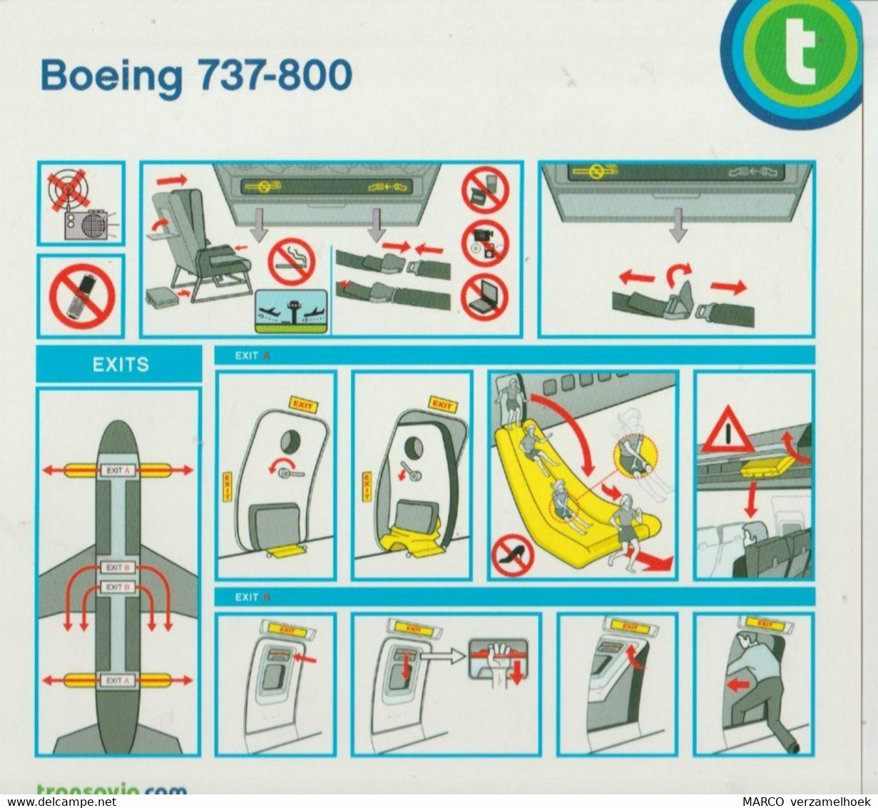 Safety Card Transavia Boeing 737-800 Old Logo - Scheda Di Sicurezza