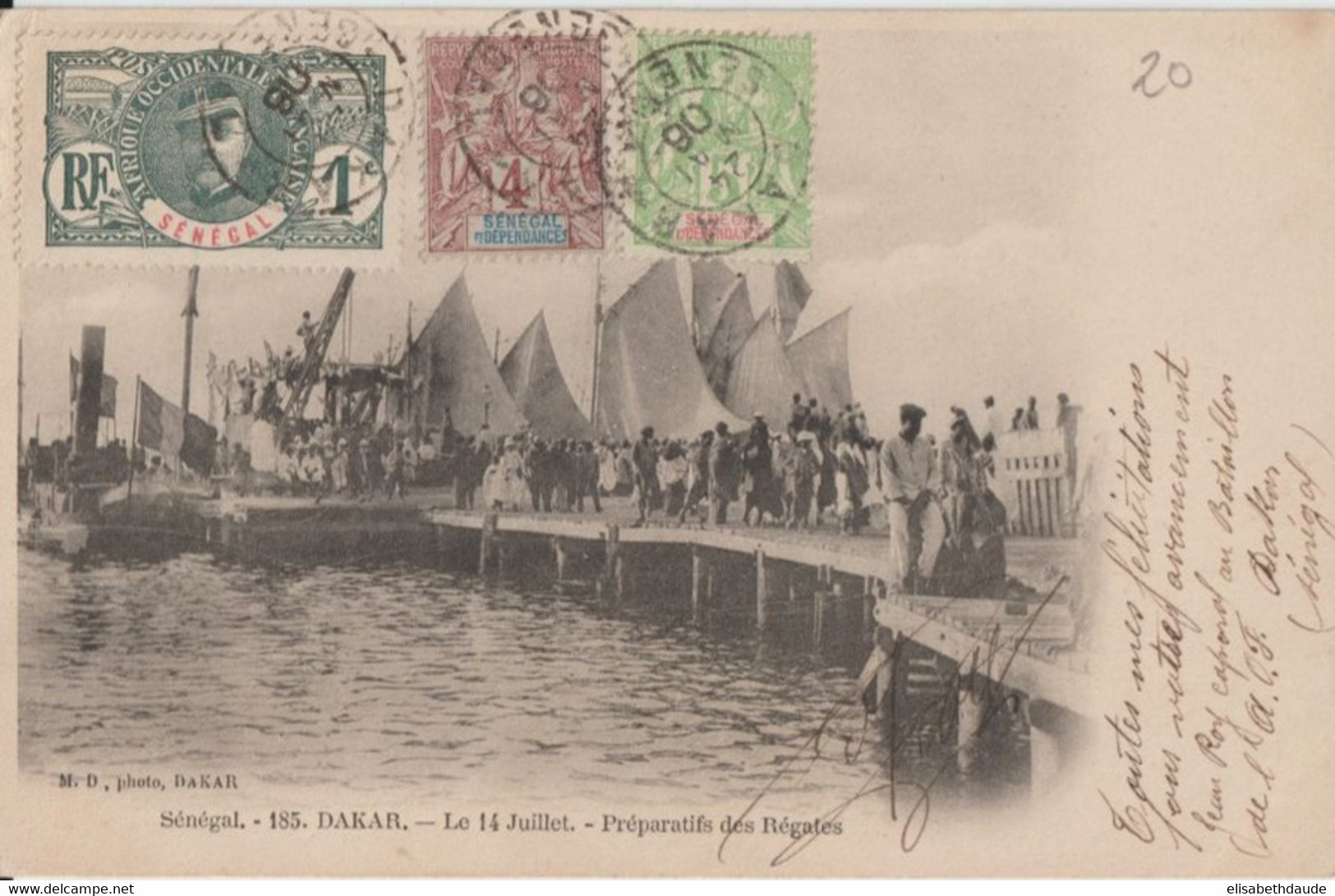 1906 - SENEGAL - CP De DAKAR Avec SUPERBE AFFR. FAIDHERBE / ALLEGORIE TYPE GROUPE => NARBONNE - Storia Postale