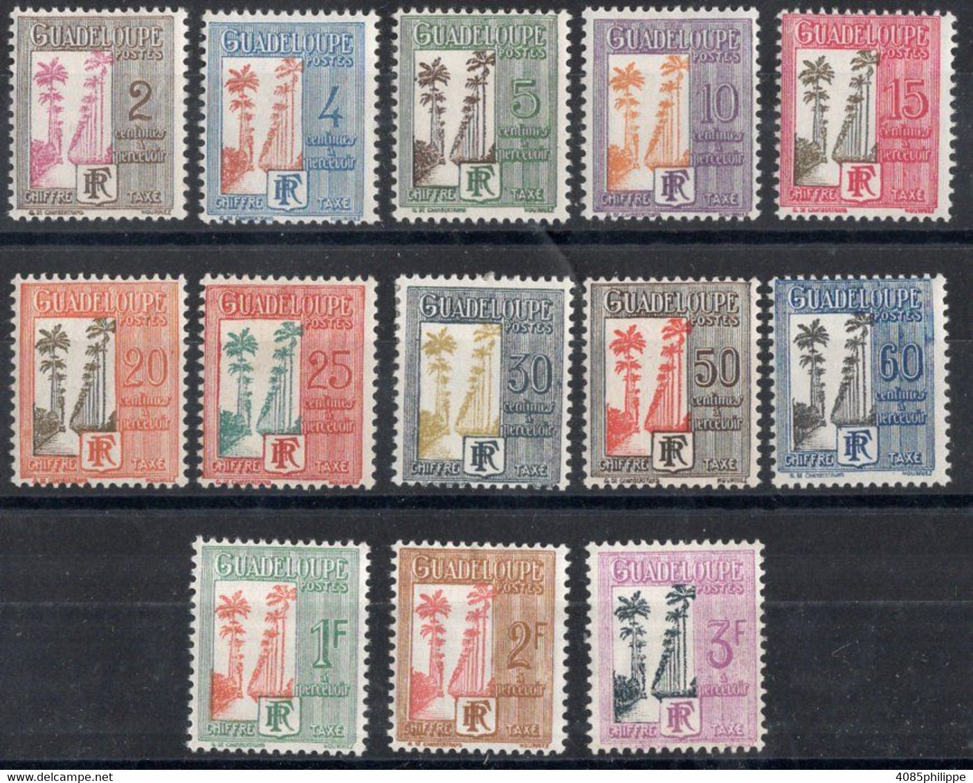 Guadeloupe Timbres-Taxe N°25* à 36* & 37(*)  Neufs Charnières TB Cote 15€00 - Strafport