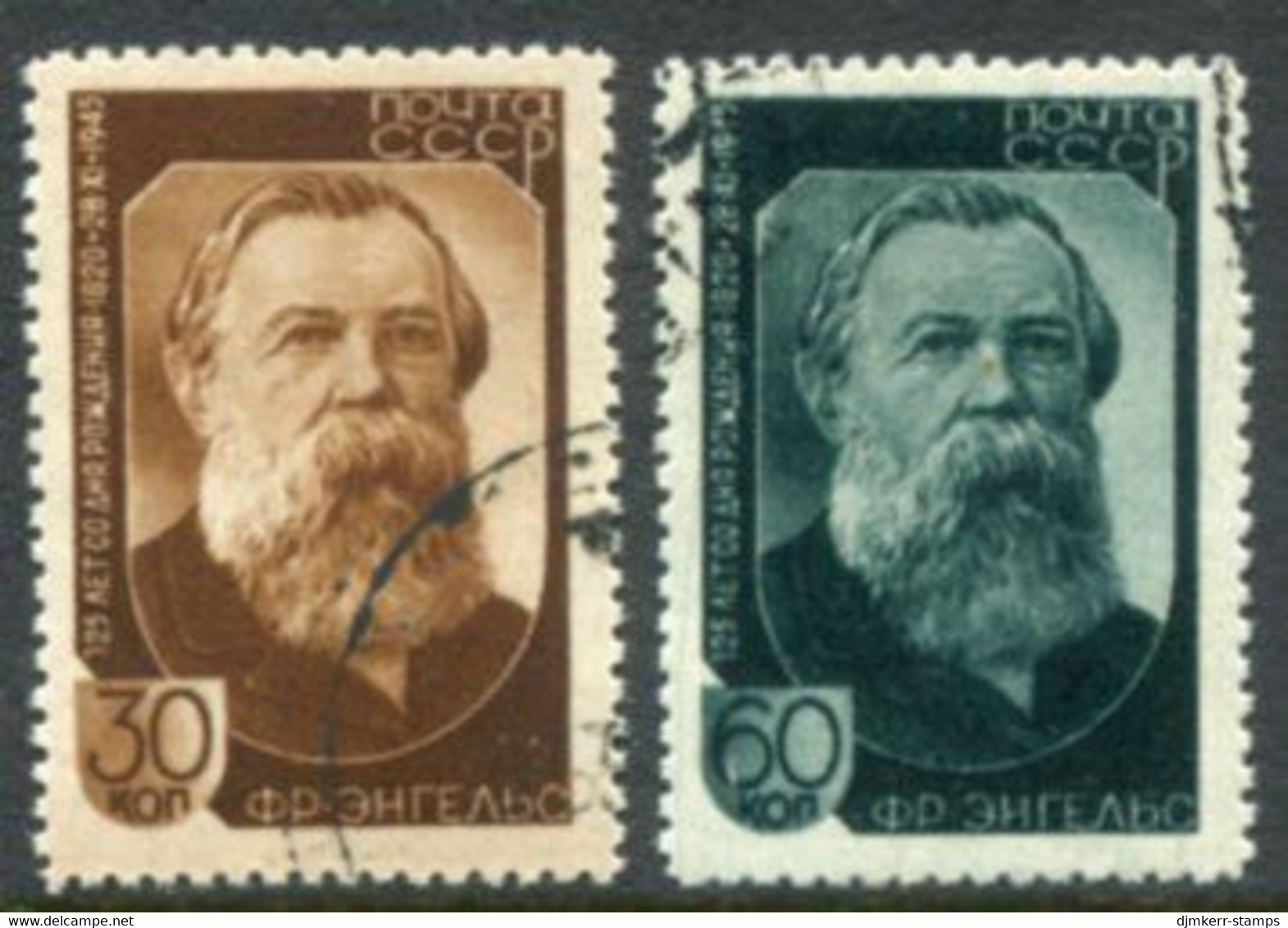 SOVIET UNION 1945 Engels Birth Anniversary Used.  Michel 992-93 - Used Stamps