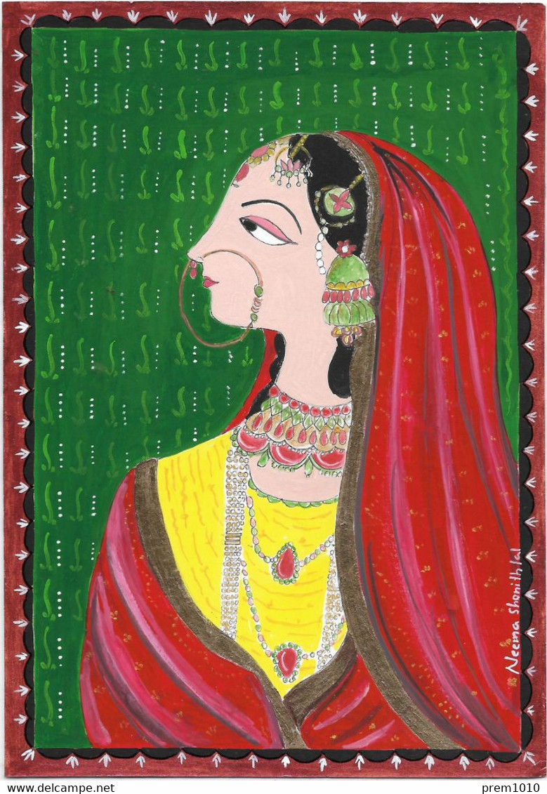 Original Acrilic Painting-  Indian Style- HILL WOMAN- KANGRA STYLE PAINTING- Art Work By Neema - Pasteles
