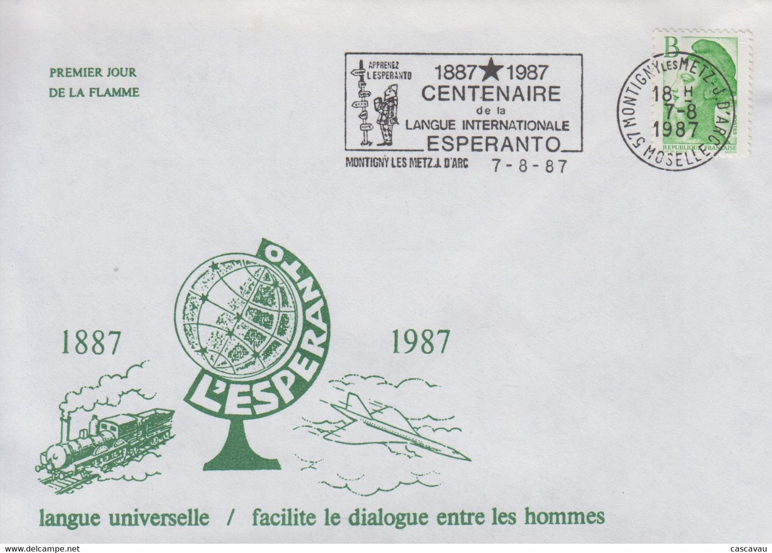 Enveloppe    FRANCE  1er   Jour   Flamme   Centenaire  De  L'  ESPERANTO     MONTIGNY  LES  METZ   1987 - Esperanto