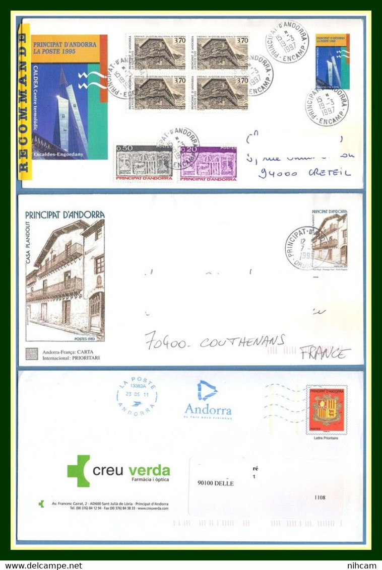 Andorra Andorre 3 PAP Dont Recommandé, Repiquage Obl 1997 1999 2011 - Entiers Postaux & Prêts-à-poster