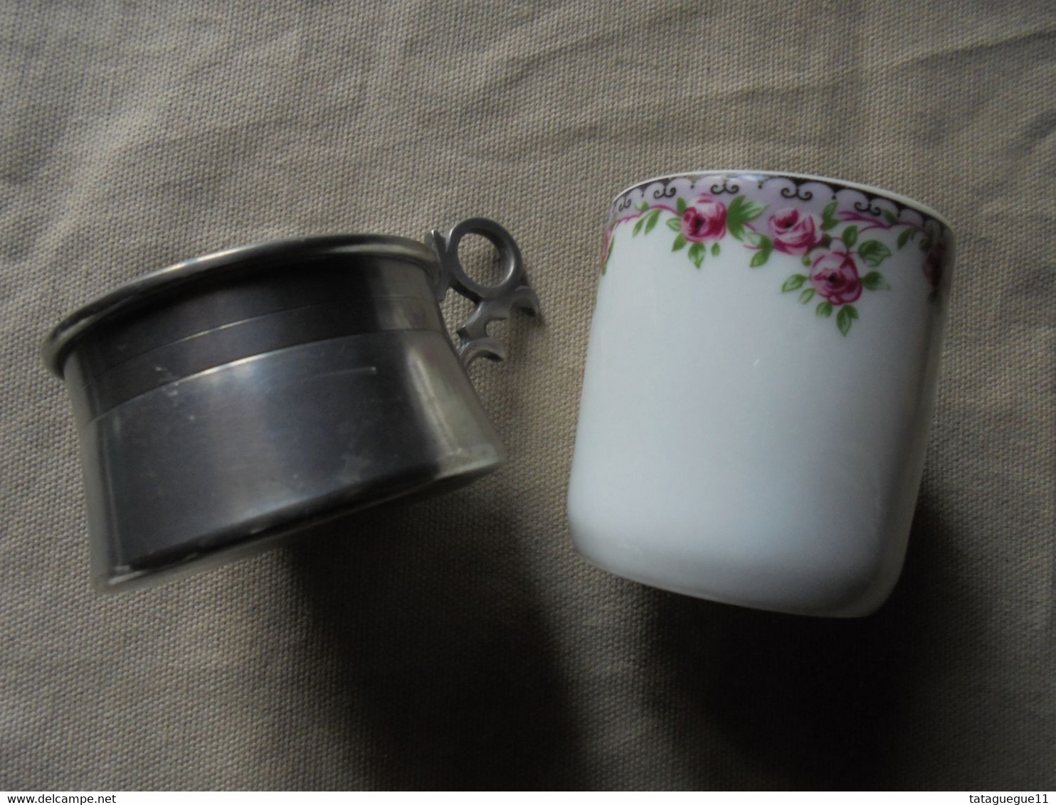 Ancien - Tasse à café en porcelaine d'Ancap sous tasse en étain Rama Italie