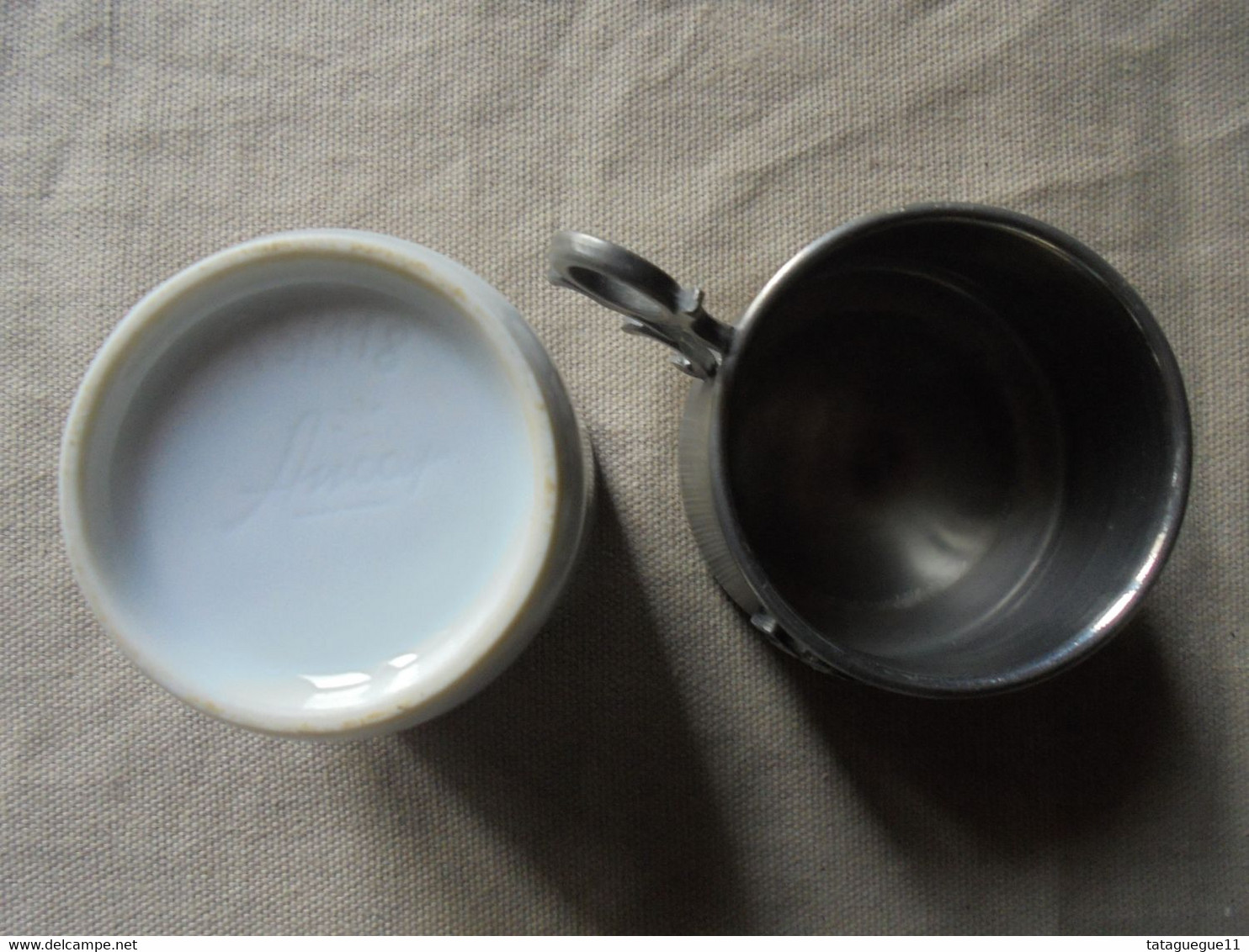 Ancien - Tasse à café en porcelaine d'Ancap sous tasse en étain Rama Italie