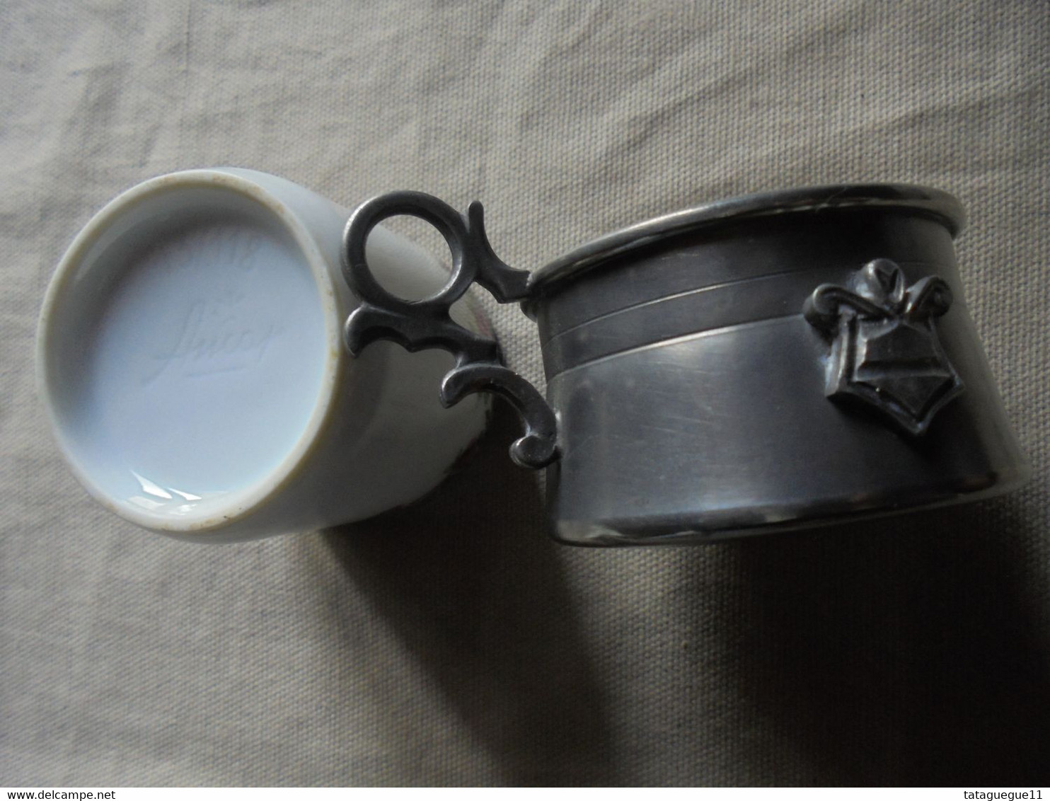 Ancien - Tasse à café en porcelaine d'Ancap sous tasse en étain Rama Italie