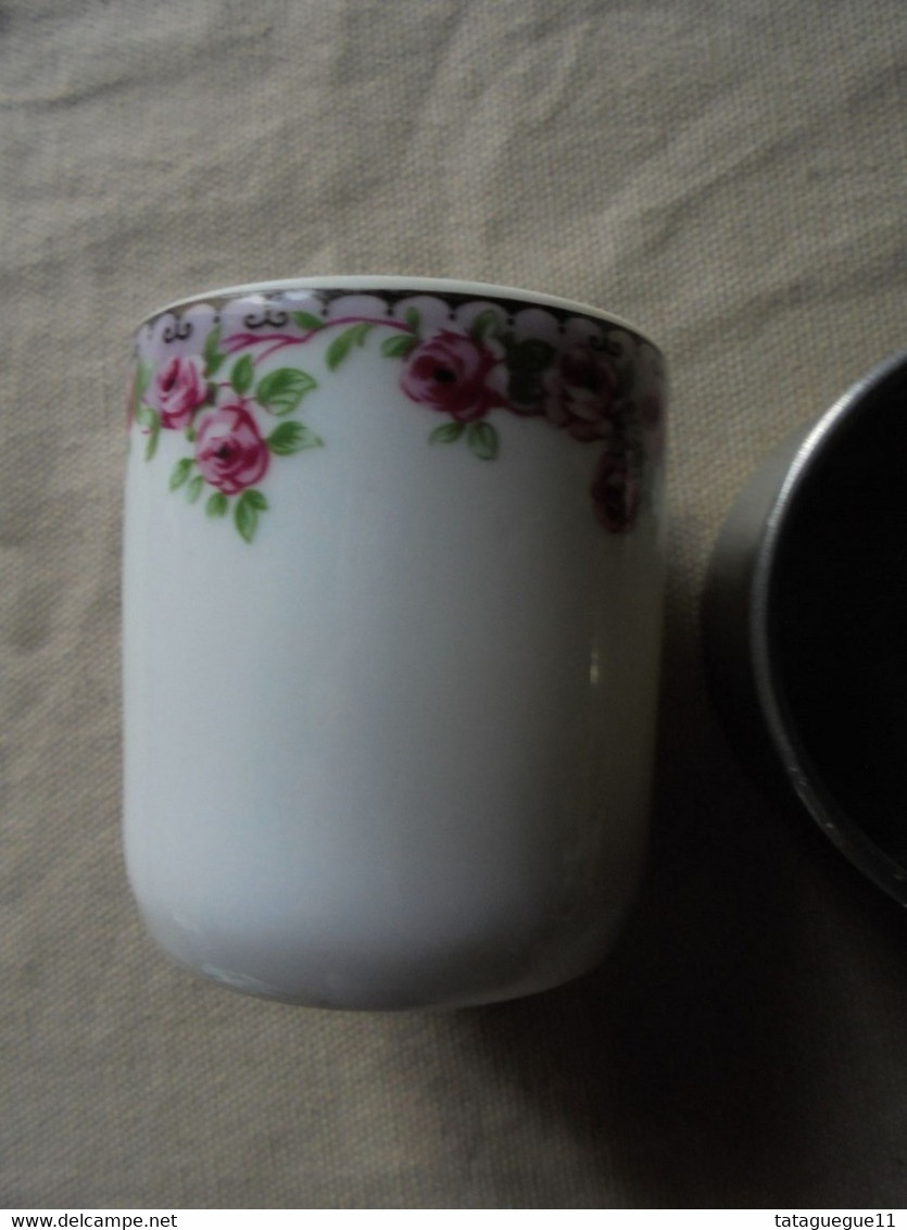 Ancien - Tasse à café en porcelaine d'Ancap sous tasse en étain Rama Italie