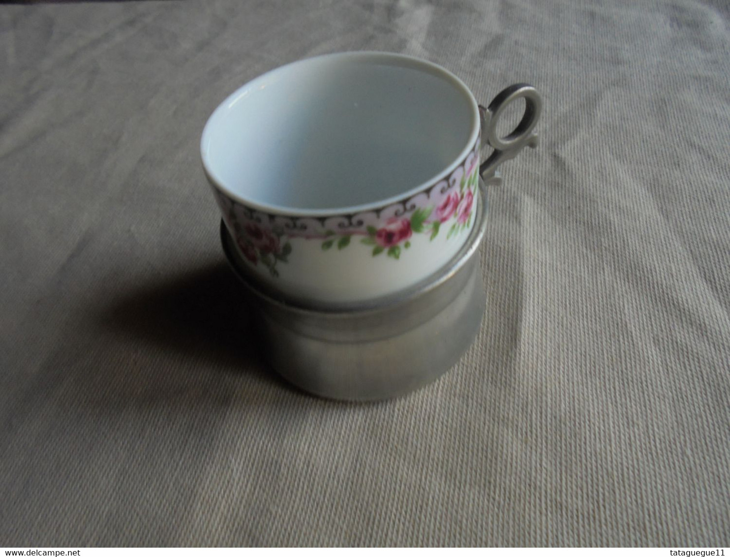 Ancien - Tasse à café en porcelaine d'Ancap sous tasse en étain Rama Italie