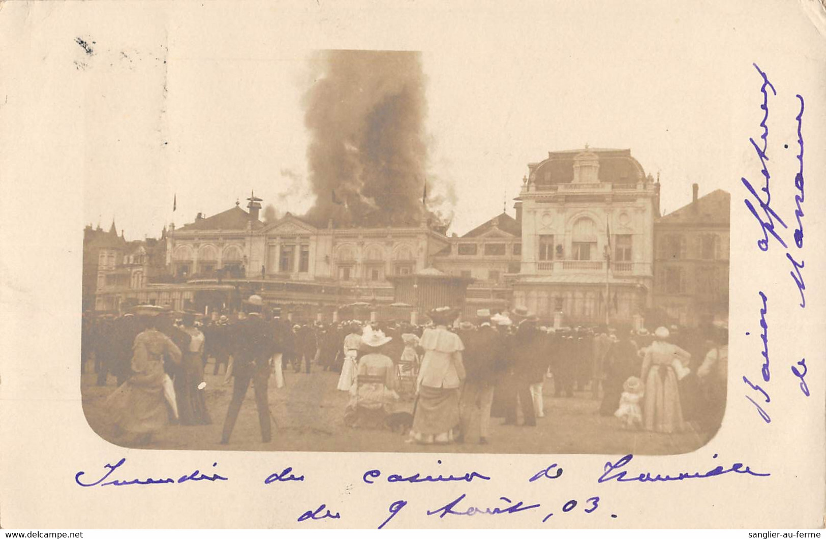 CPA 14 TROUVILLE CARTE PHOTO DE L'INCENDIE DU CASINO EN 1903 (cliché N°2 - Trouville