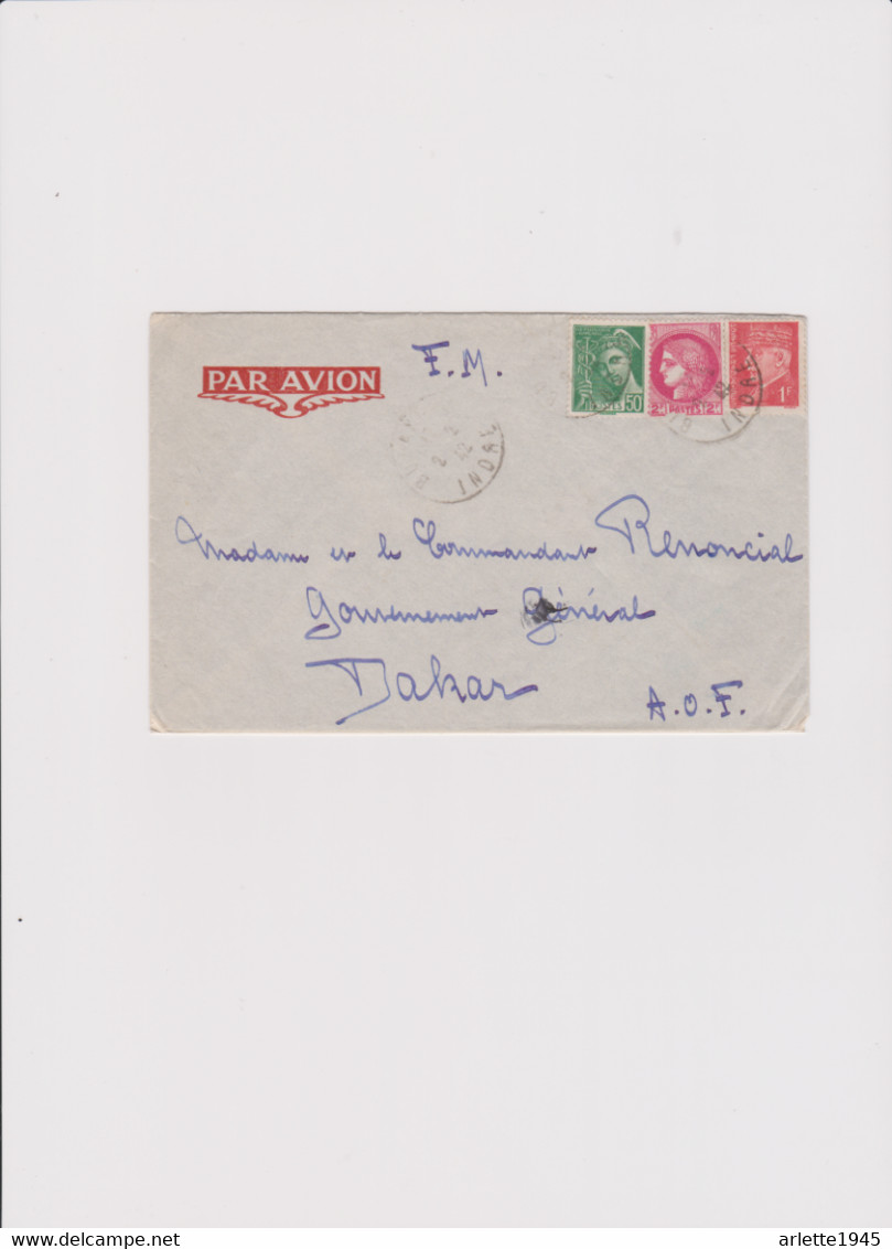 LETTRE PAR AVION DEPART BUZANCAIS ( INDRE) Pour LE COMMANDANT  GOUVERNEUR GENERAL à DAKAR  A O F  1942 - Airmail