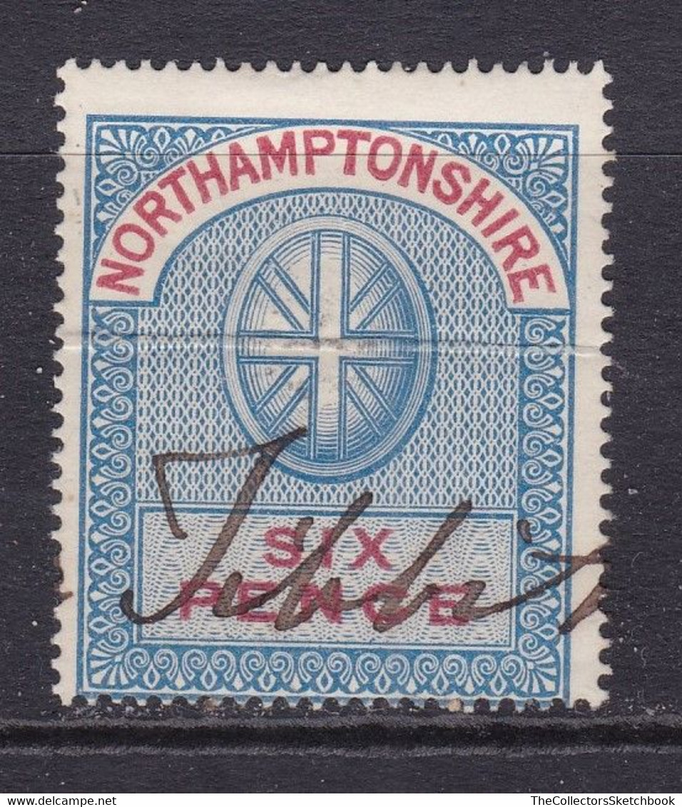 GB Fiscal/ Revenue Stamp.  Northamptonshire 6d Blue And Carmine. Barefoot 9 - Revenue Stamps