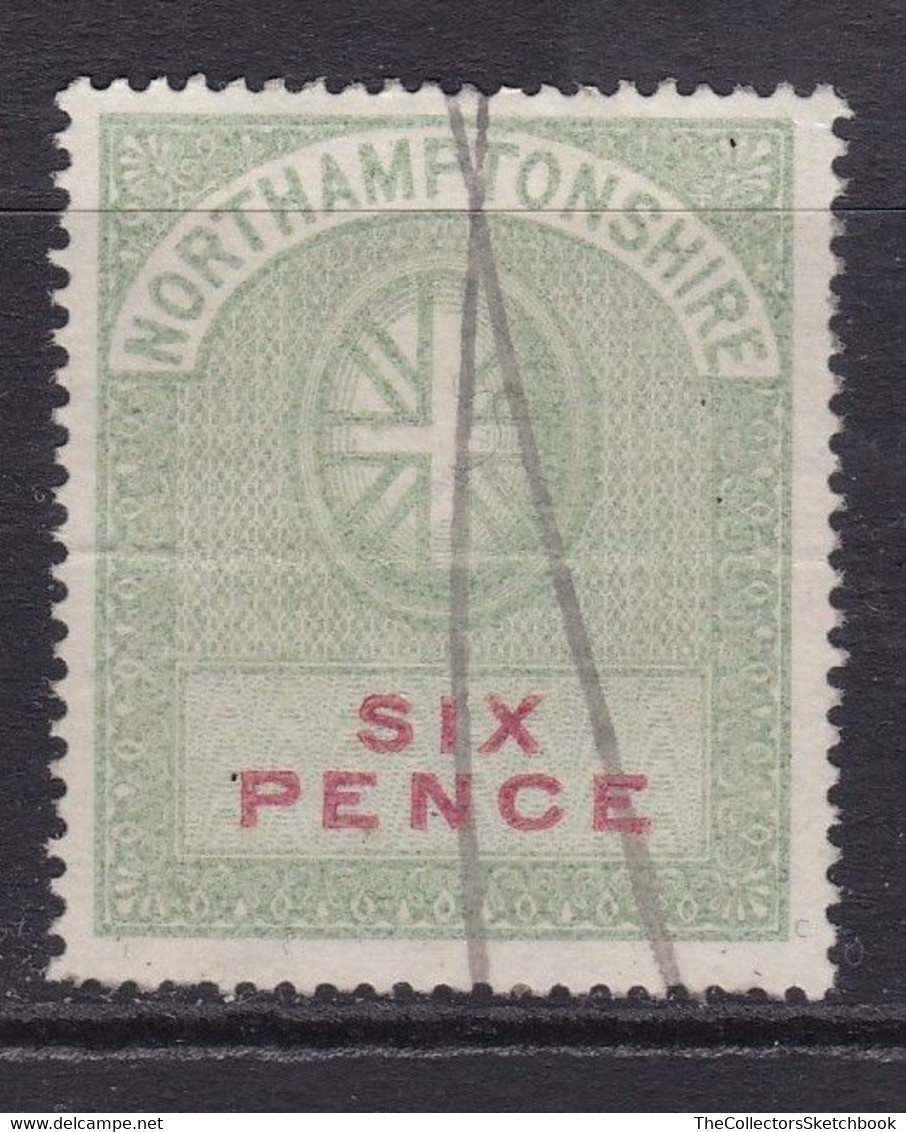 GB Fiscal/ Revenue Stamp.  Northamptonshire 6d Blue And Carmine. Barefoot 9 - Fiscale Zegels