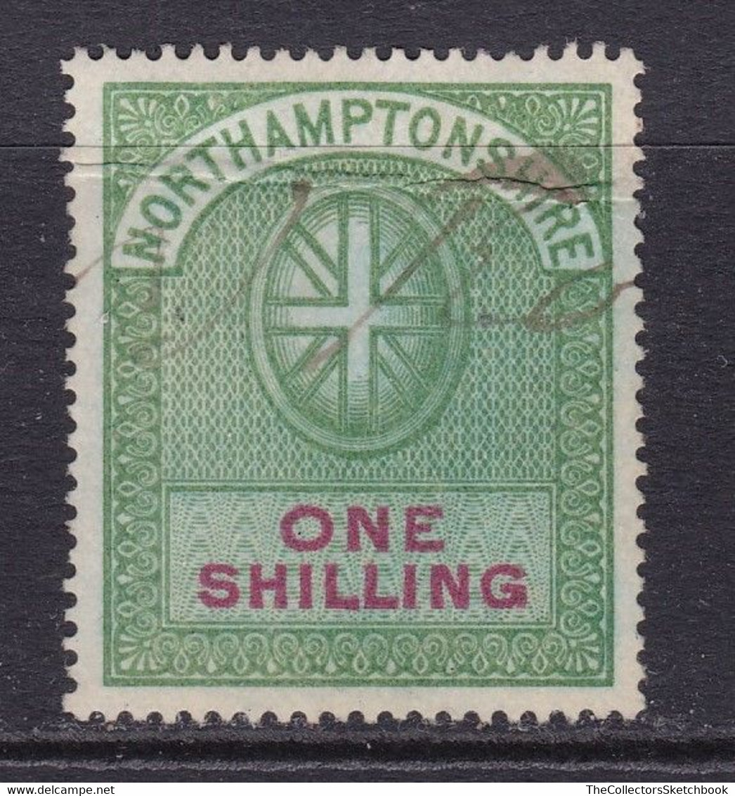 GB Fiscal/ Revenue Stamp.  Northamptonshire 1/- Green And Carmine Barefoot 39 - Fiscali