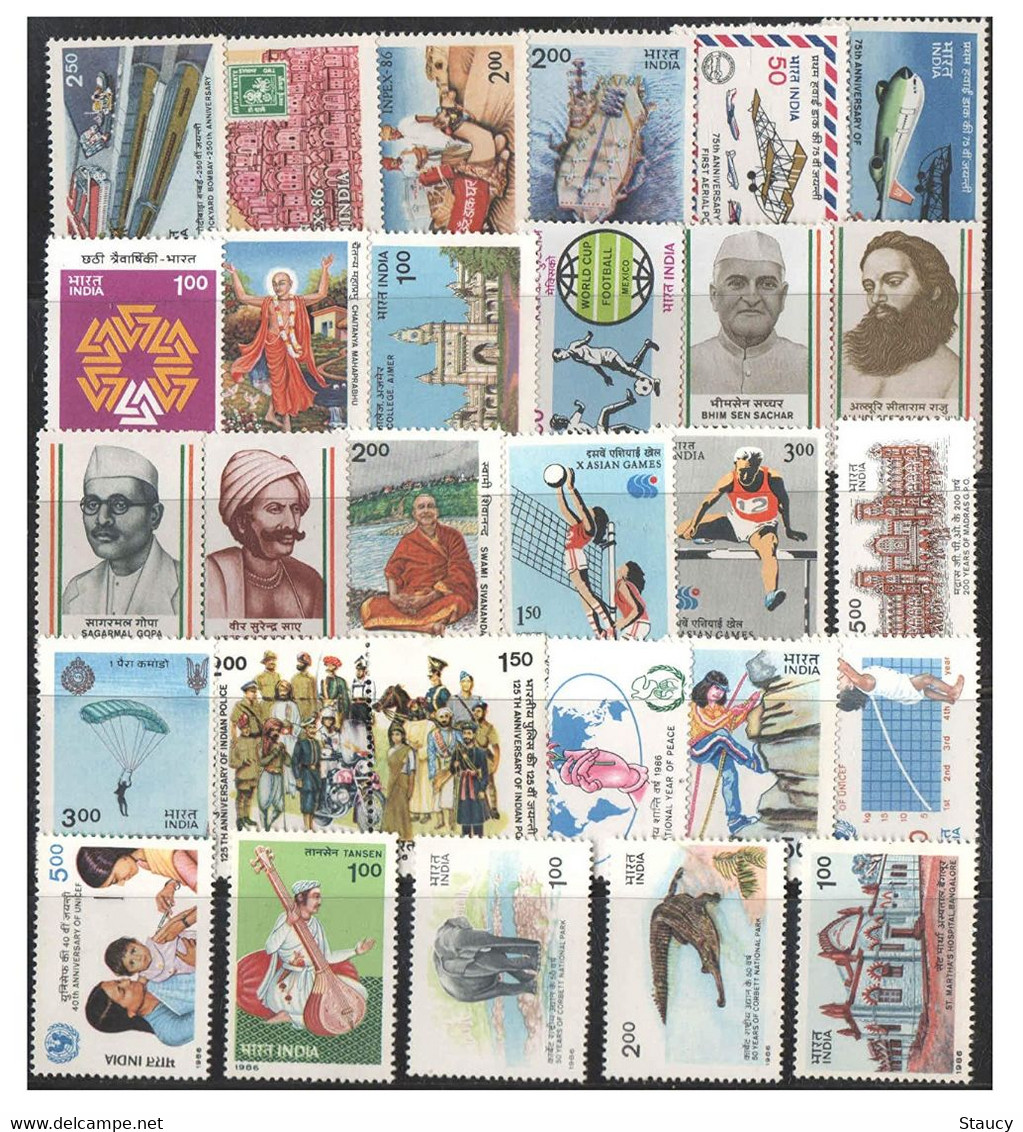 India 1986 Complete Year Pack / Set / Collection Total 29 Stamps (No Missing) MNH As Per Scan - Años Completos