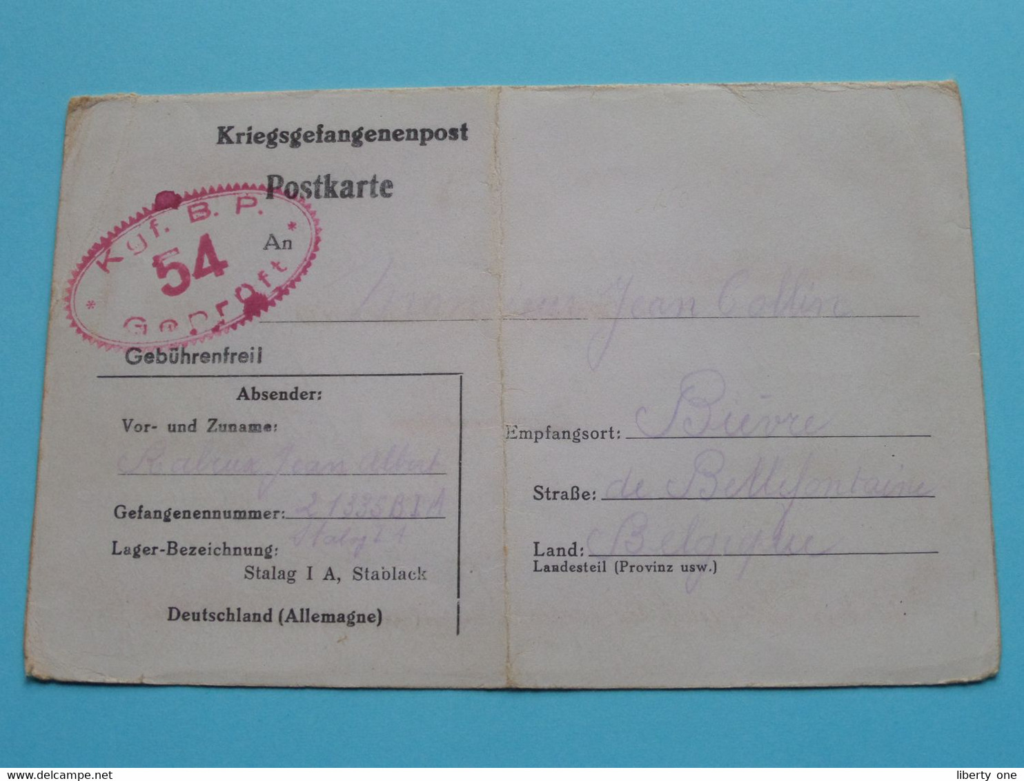 KRIEGSGEFANGENENPOST ( Correspondance De GUERRE ) Kgf B.P. 54 Geprüft / Kamp STALAG ( Voir See > SCANS ) ! - Documents