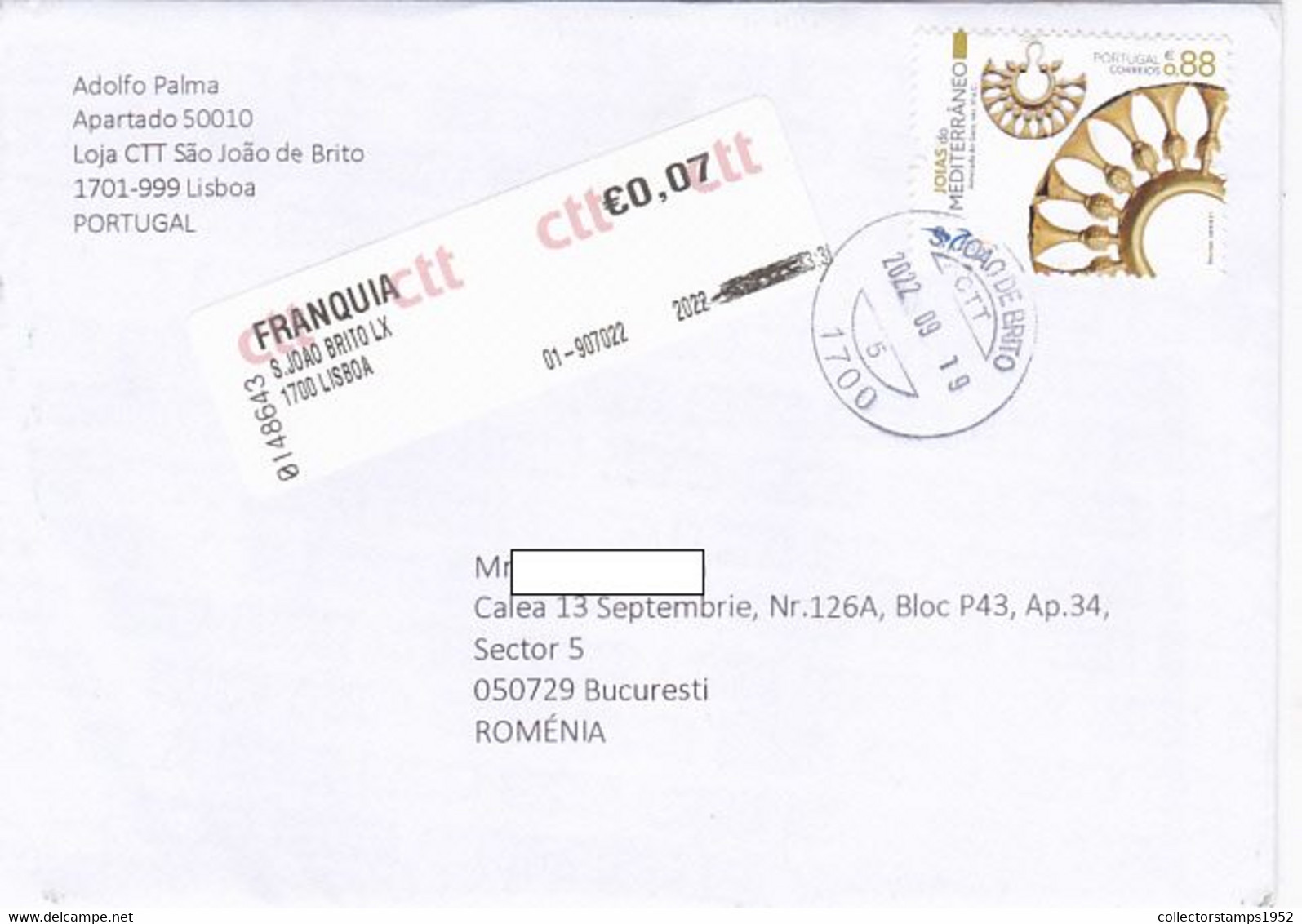 JEWELRIES, STAMP ON COVER, 2022, PORTUGAL - Covers & Documents