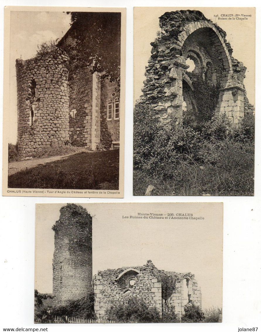 3 CPA   87   CHALUS       -        RUINES DE LA CHAPELLE DU CHATEAU - Luoghi Santi