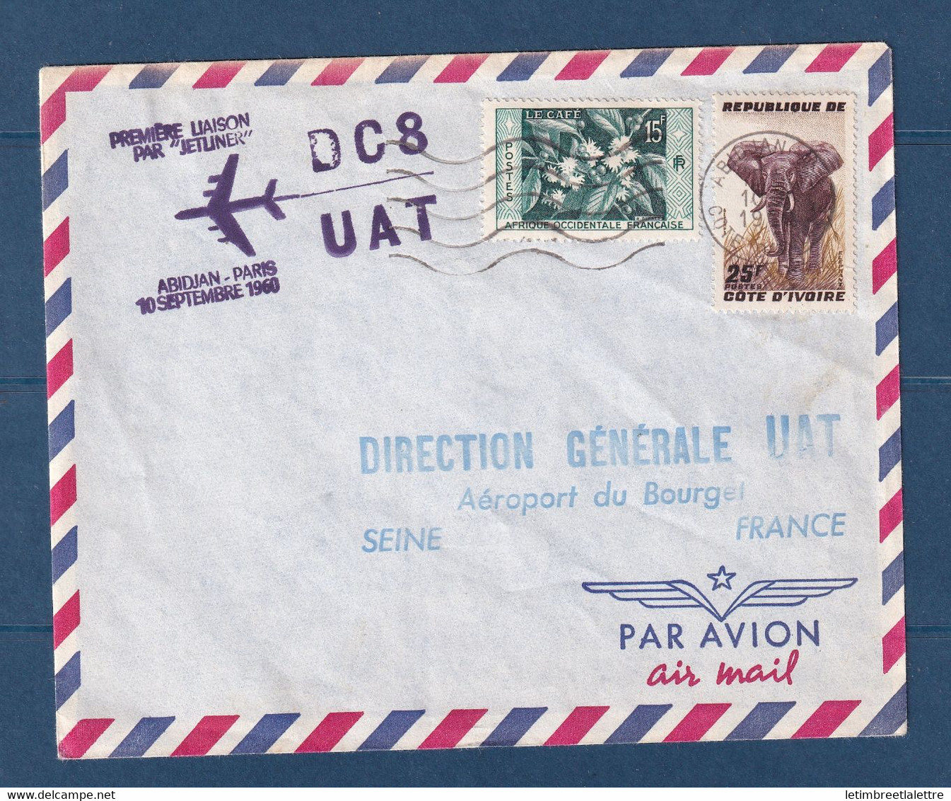 ⭐ Côte D'Ivoire - Première Liaison Par Jetliner Abidjan Paris - 10 Septembre 1960 ⭐ - Cartas & Documentos