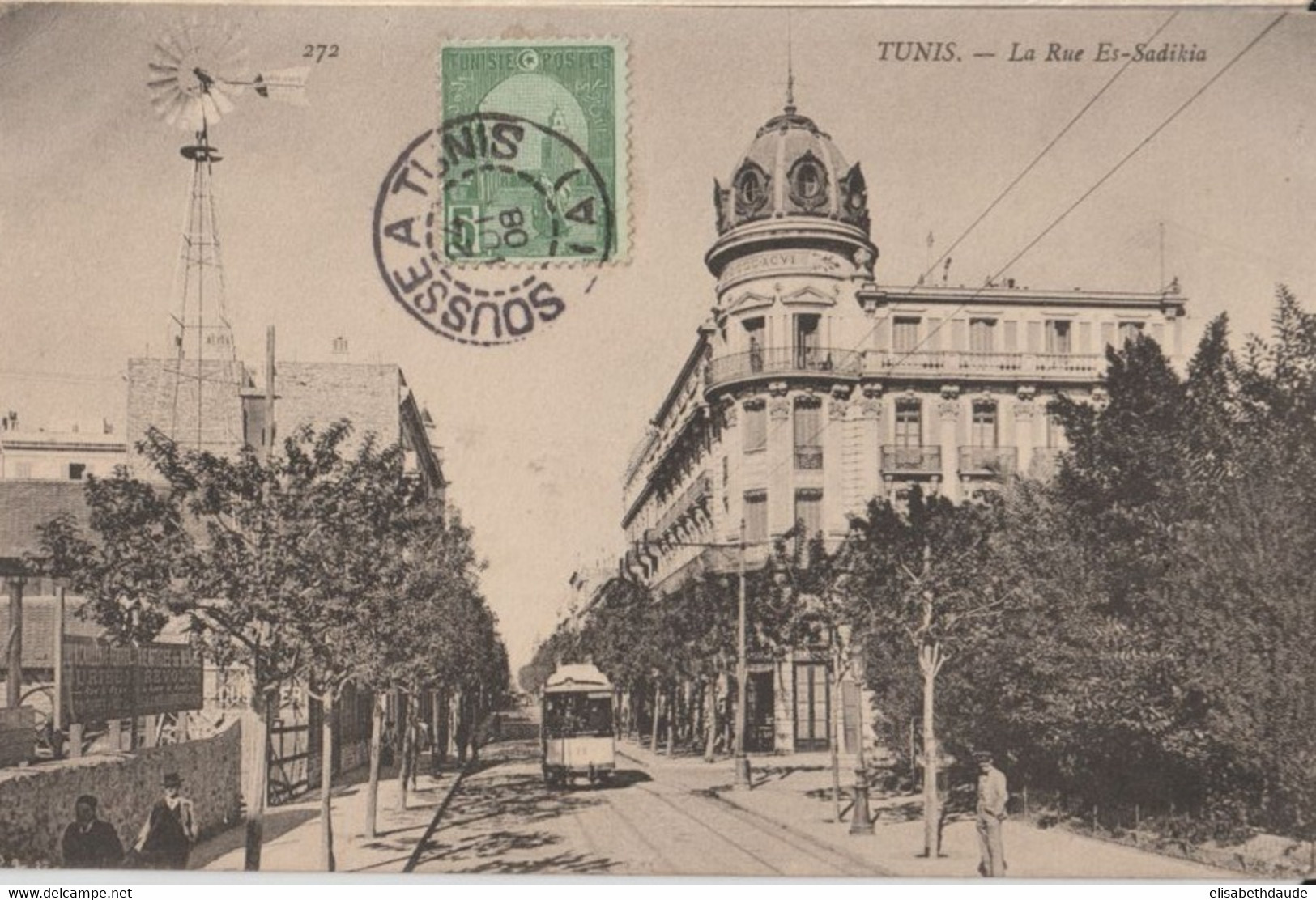 1908 - TUNISIE - AMBULANT SOUSSE à TUNIS Sur CP De RADES ! => BOURBON L'ARCHAMBAULT (ALLIER) - Storia Postale