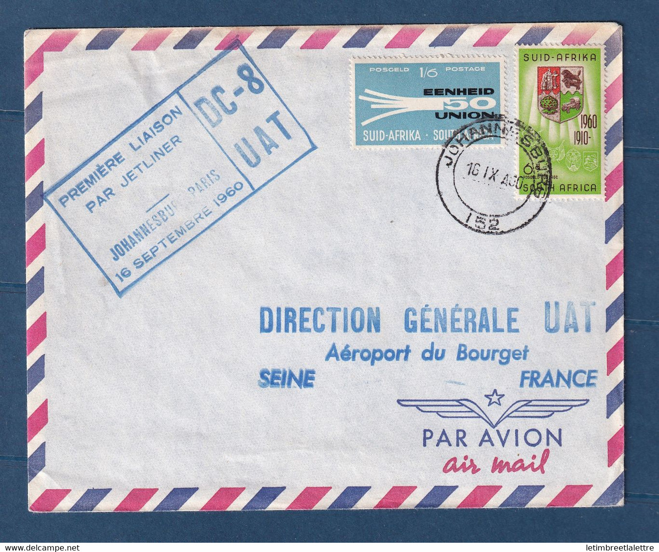 ⭐ Afrique Du Sud - Première Liaison Par Jetliner - Johannesburg Paris - 16 Septembre 1960 ⭐ - Luftpost