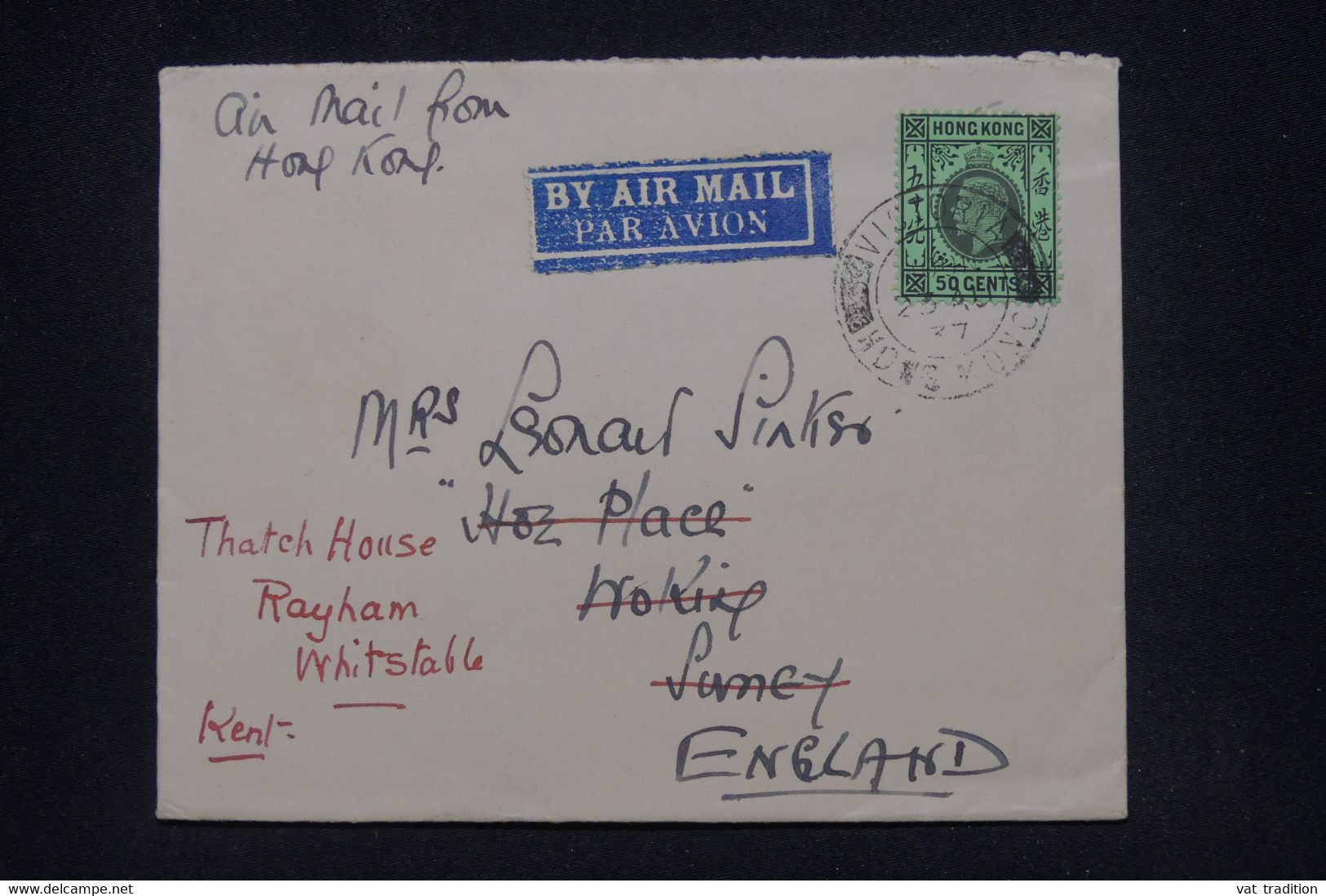 HONG KONG - Enveloppe Pour Le Royaume Uni En 1937 Par Avion - L 139376 - Briefe U. Dokumente